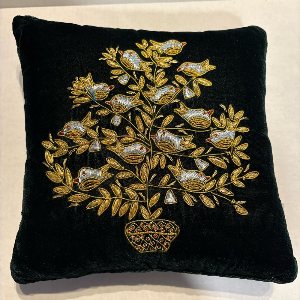 Sudha Pennathur Green and Black Velvet Pillow